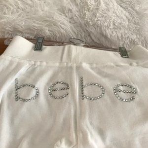 bebe White tie front light cotton sport pants Size M.